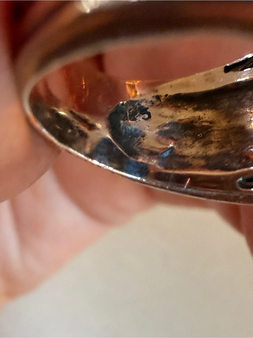 Sterling Silver and Brass Oval Labradorite and Garnet Cabochon Ring sz 6